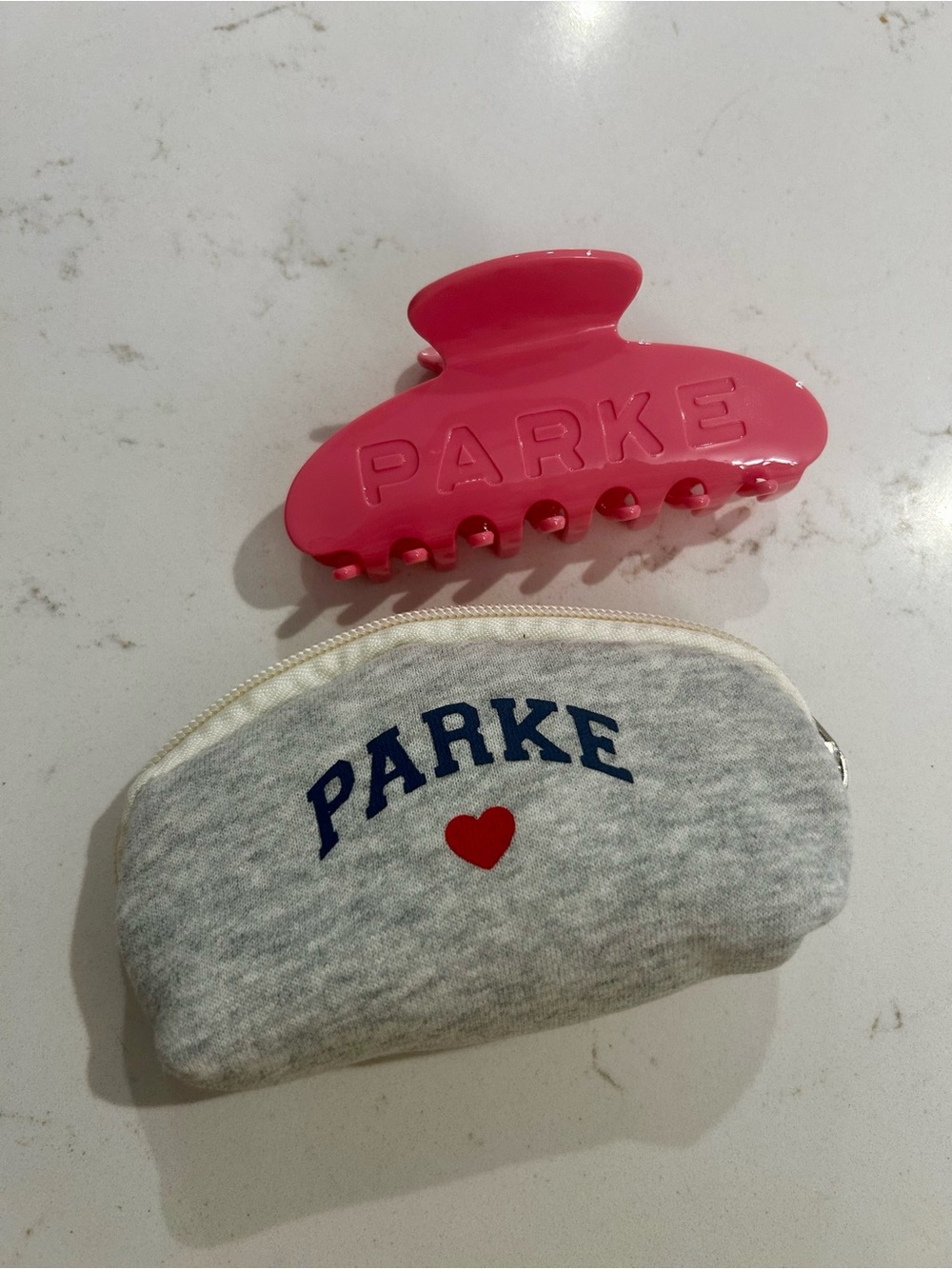 Parke Pink Hair Claw with Light Gray Logo Pouch